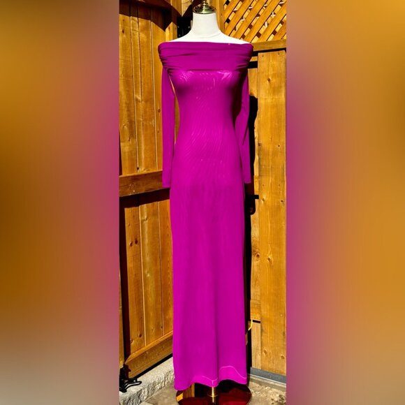 🆕 BRONX & BANCO 🧿 NWOT Monica Off-Shoulder Gown, Fuschia - Sz L - US 8 - Picture 5 of 16
